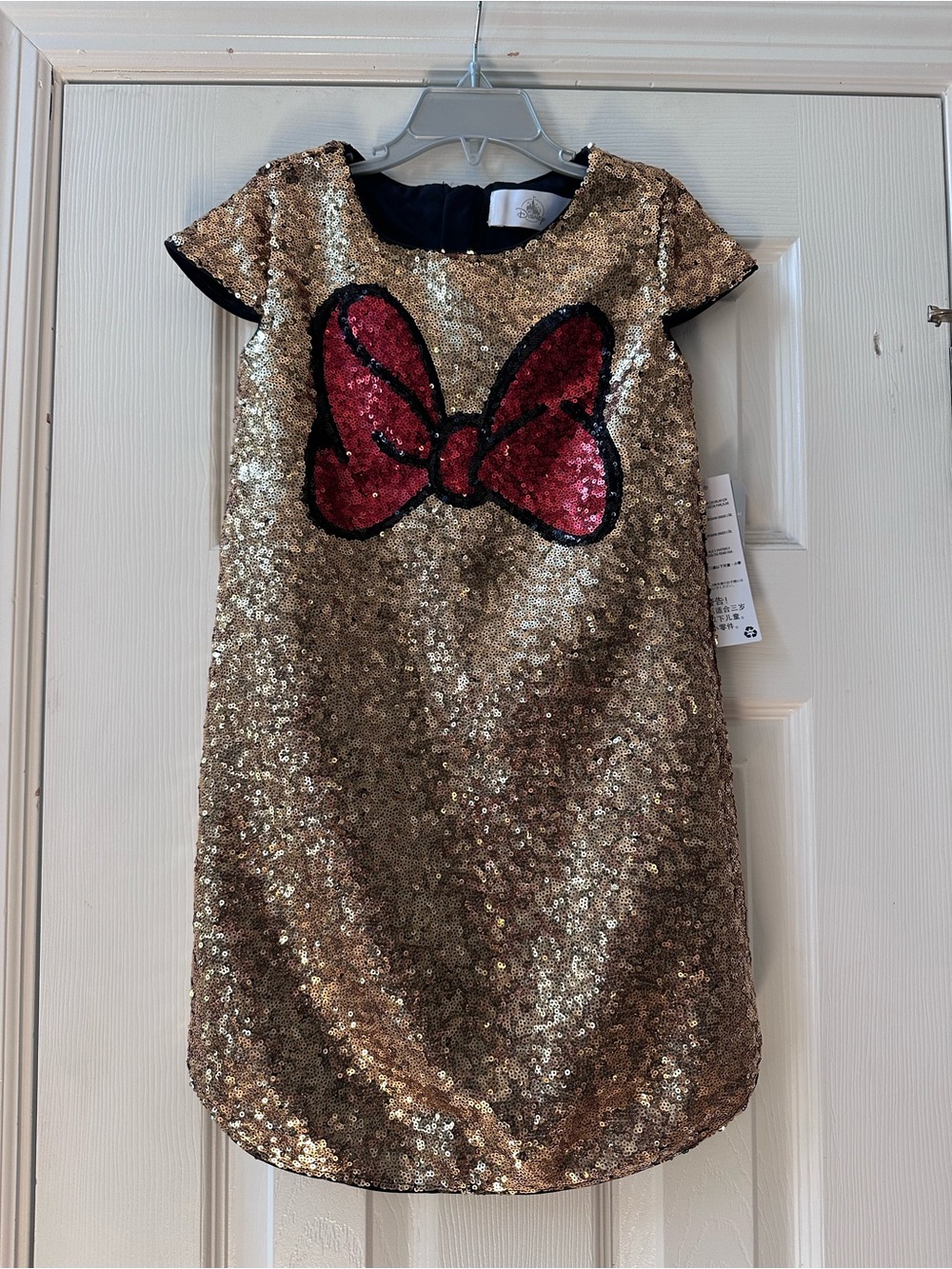 Disney Gold Sequin Dress with Red Bow Design size 5/6